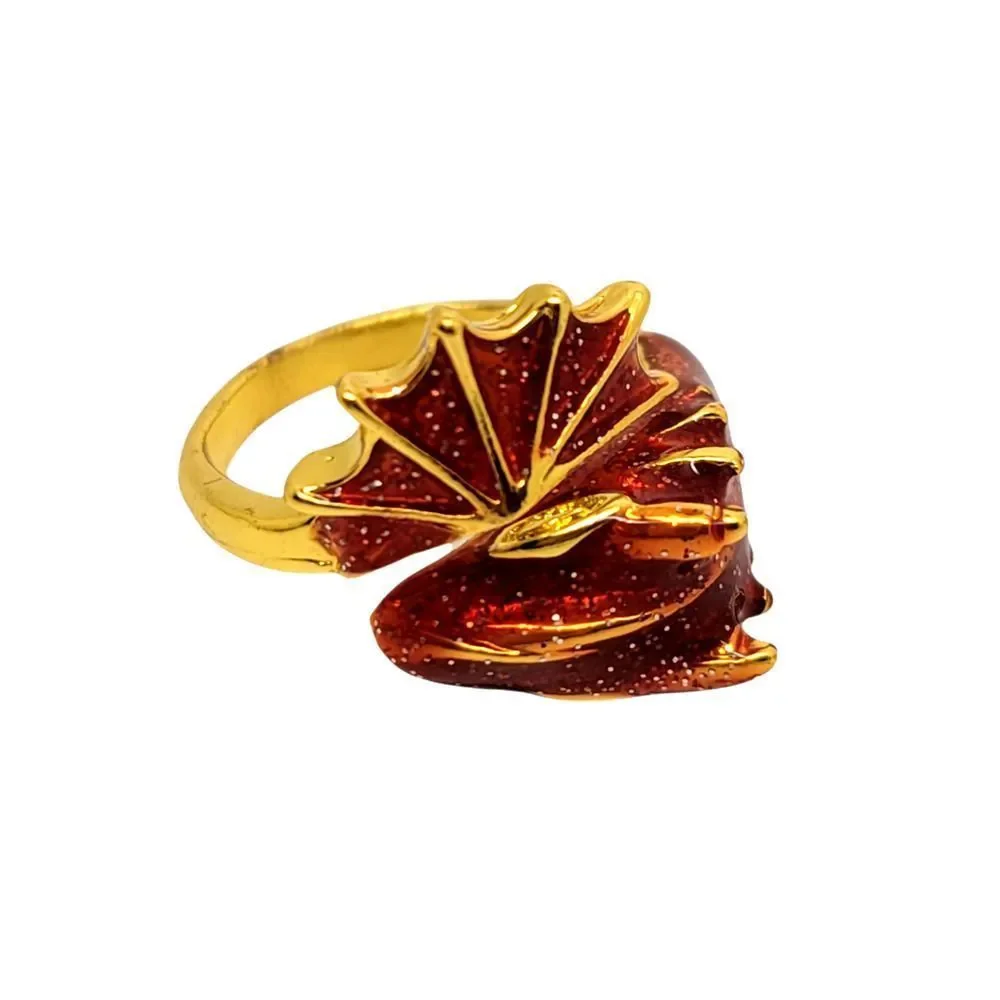 Gold Tone Sparkling Red Enamel Wrap around Dragon Ring Size 7 - Picture 2 of 9